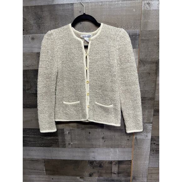 Vintage Adele Joyce Wool Blend Ivory Cardigan Pearl Buttons - Medium - Picture 3 of 6